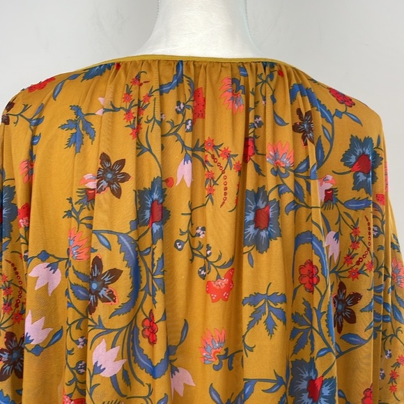 Free People Mustard Yellow Wild Flower Honey Mesh Top. Size XS/Small. - Picture 10 of 14
